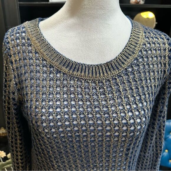 5/48 by Saks 5th Avenue Blue Gold Metallic Sweater Size XS - Picture 3 of 13